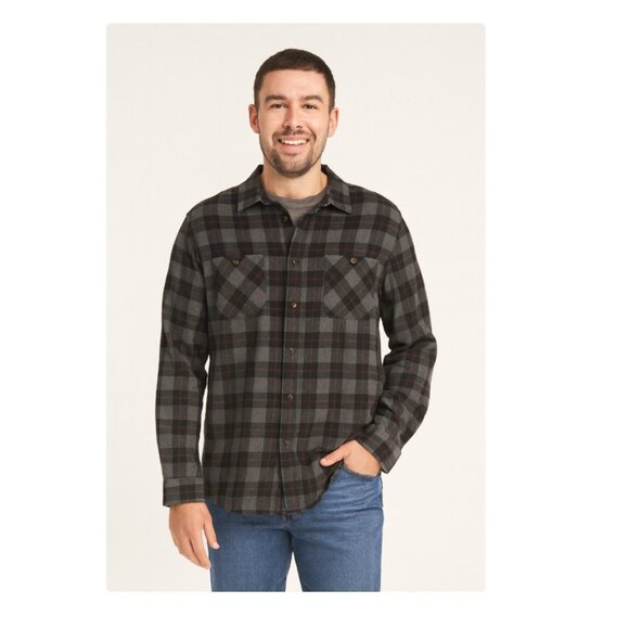 TravisMathew Shirt Mens 2XL Heather Black Red Cloud Flannel Plaid Long Sleeve - Picture 1 of 5